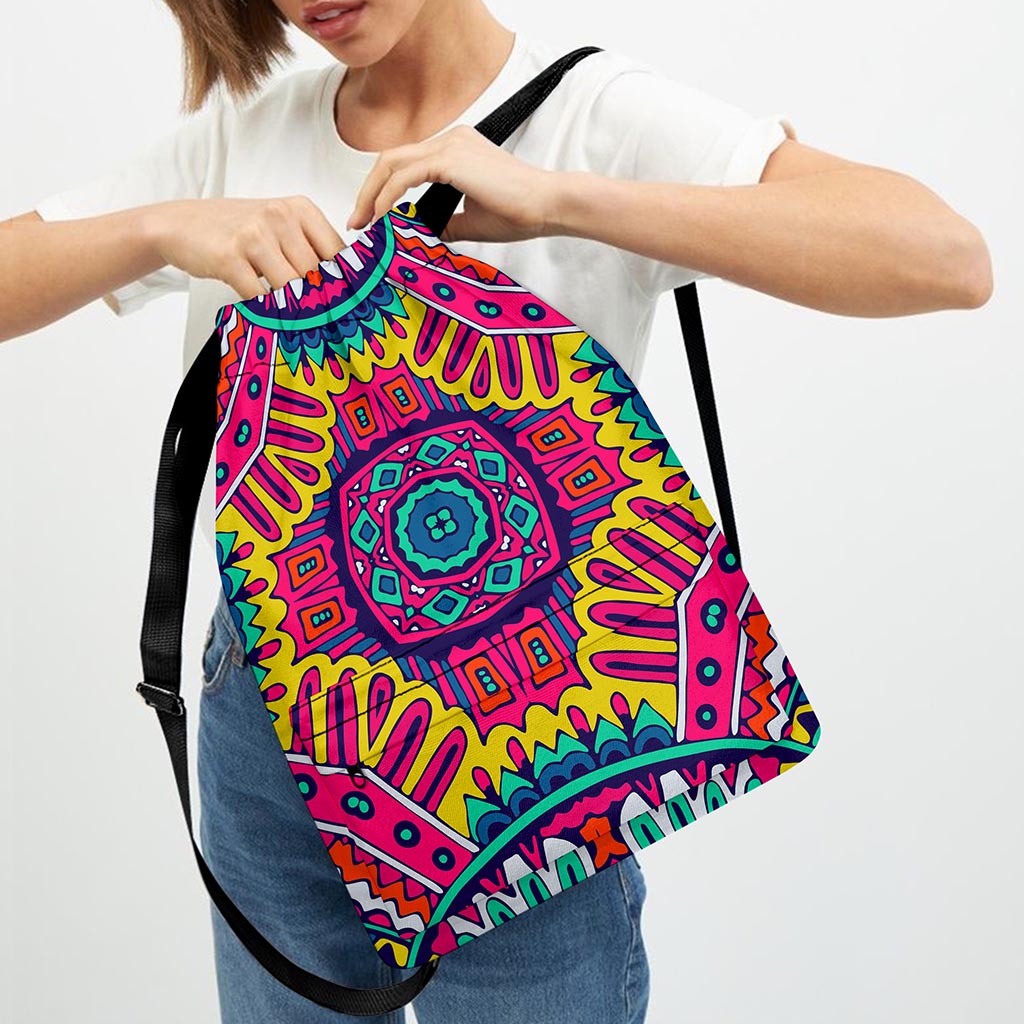 Colorful Mandala Bohemian Pattern Print Drawstring Backpack