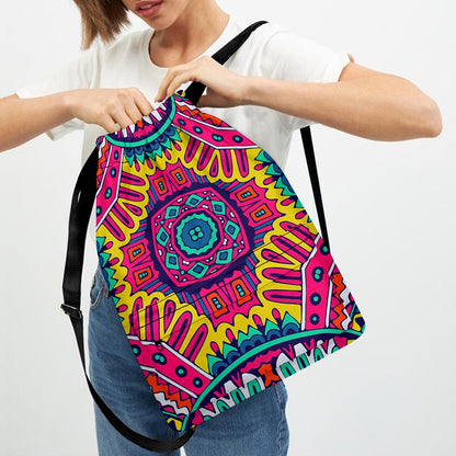 Colorful Mandala Bohemian Pattern Print Drawstring Backpack