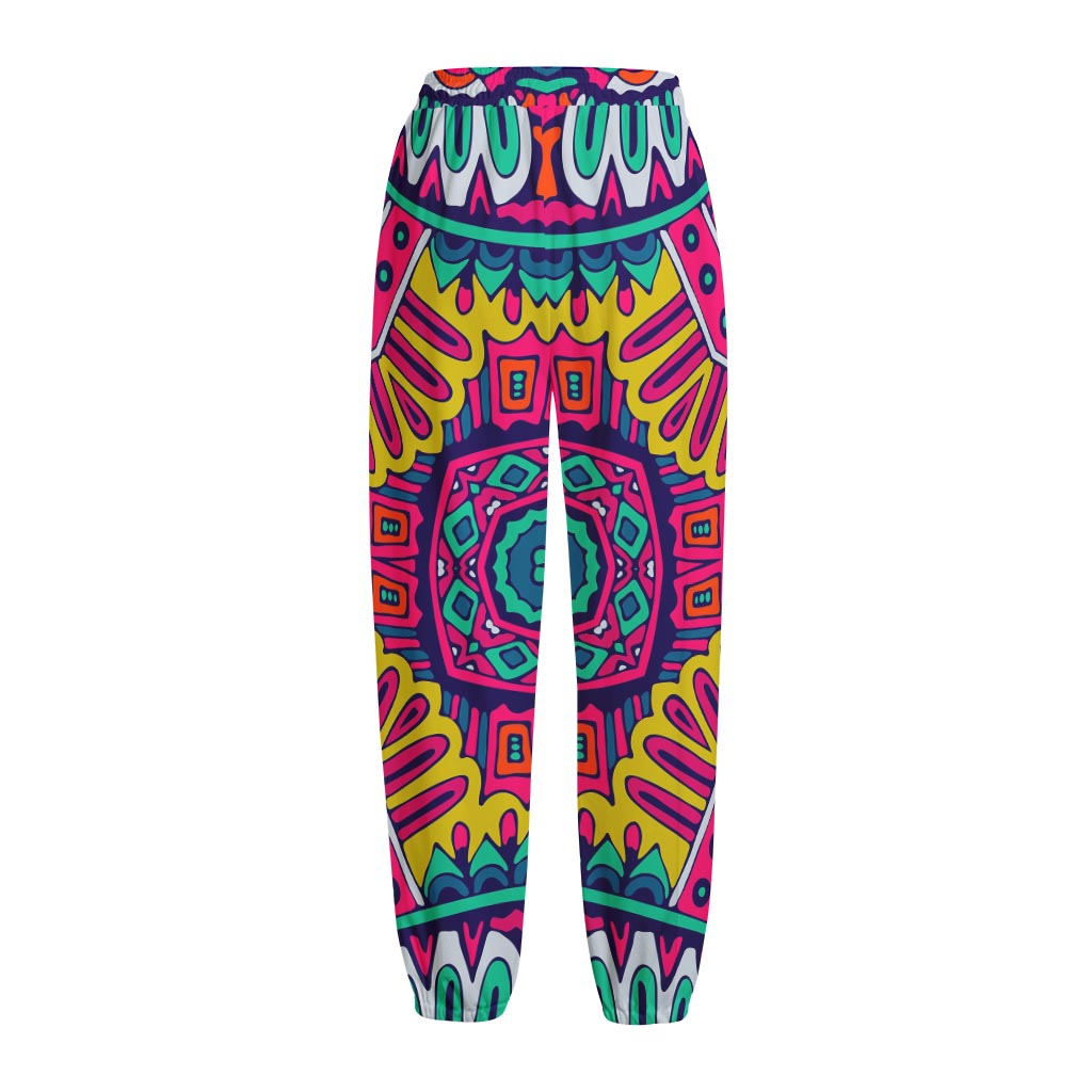 Colorful Mandala Bohemian Pattern Print Fleece Lined Knit Pants