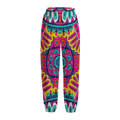 Colorful Mandala Bohemian Pattern Print Fleece Lined Knit Pants