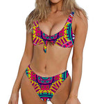 Colorful Mandala Bohemian Pattern Print Front Bow Tie Bikini