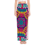 Colorful Mandala Bohemian Pattern Print High Slit Maxi Skirt