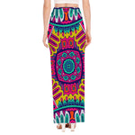 Colorful Mandala Bohemian Pattern Print High Slit Maxi Skirt