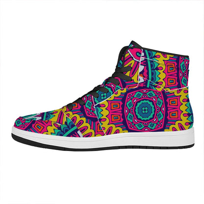 Colorful Mandala Bohemian Pattern Print High Top Leather Sneakers