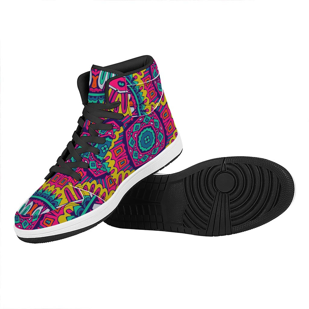 Colorful Mandala Bohemian Pattern Print High Top Leather Sneakers