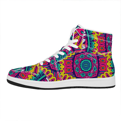 Colorful Mandala Bohemian Pattern Print High Top Leather Sneakers