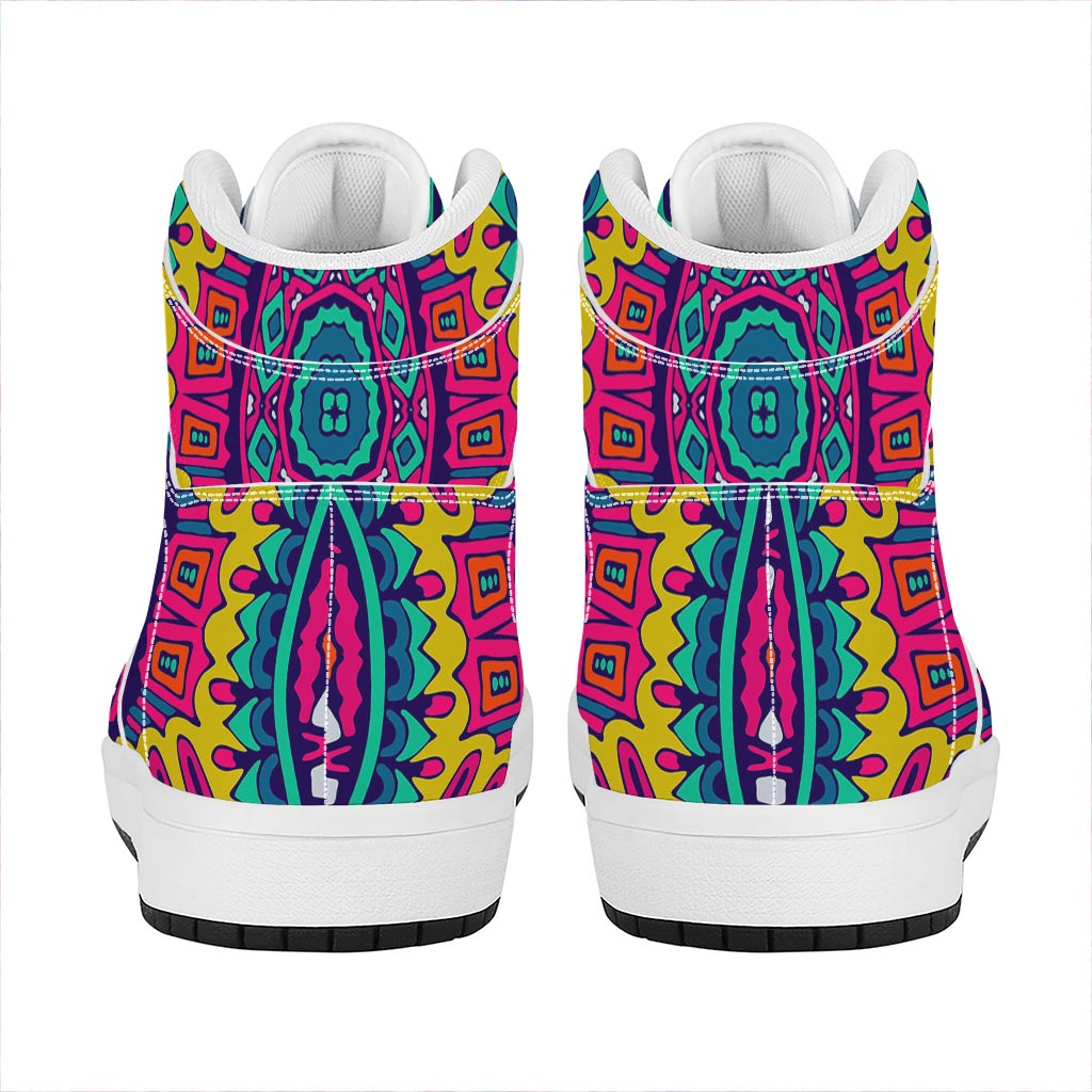 Colorful Mandala Bohemian Pattern Print High Top Leather Sneakers