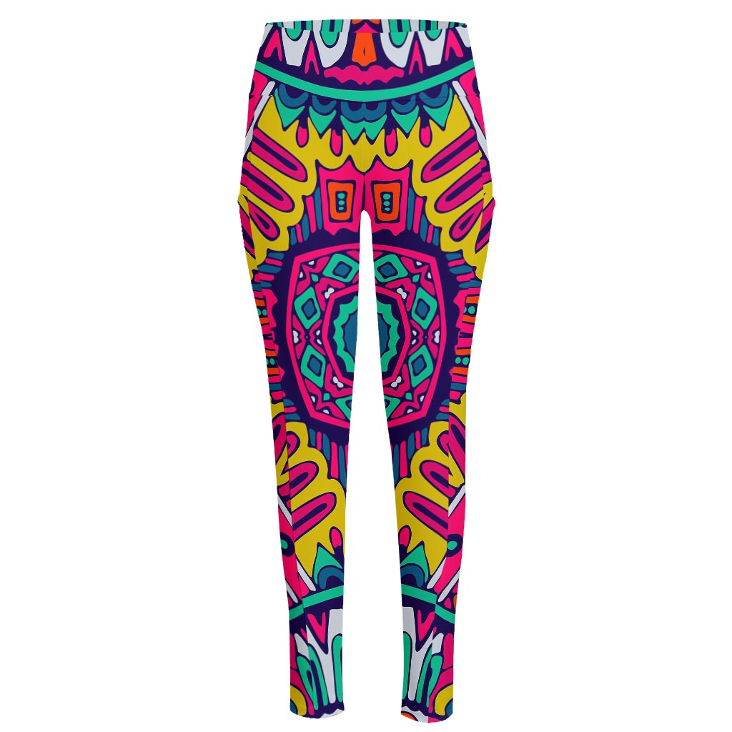 Colorful Mandala Bohemian Pattern Print High-Waisted Pocket Leggings
