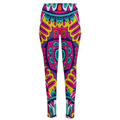 Colorful Mandala Bohemian Pattern Print High-Waisted Pocket Leggings