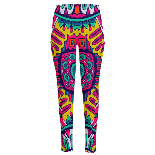Colorful Mandala Bohemian Pattern Print High-Waisted Pocket Leggings