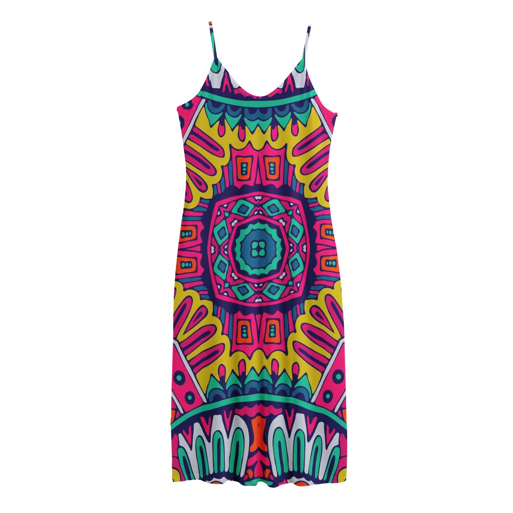 Colorful Mandala Bohemian Pattern Print Jersey Midi Cami Dress
