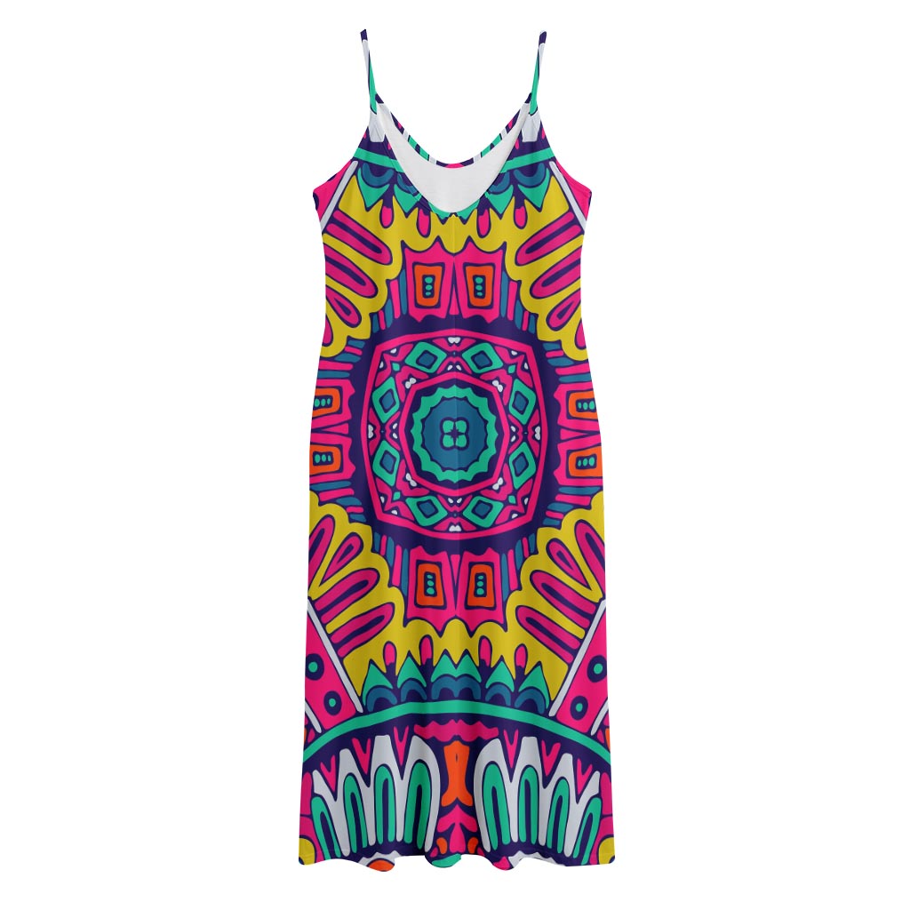 Colorful Mandala Bohemian Pattern Print Jersey Midi Cami Dress