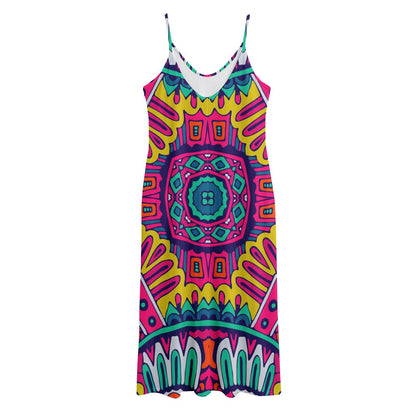 Colorful Mandala Bohemian Pattern Print Jersey Midi Cami Dress