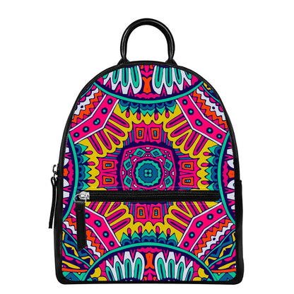 Colorful Mandala Bohemian Pattern Print Leather Backpack