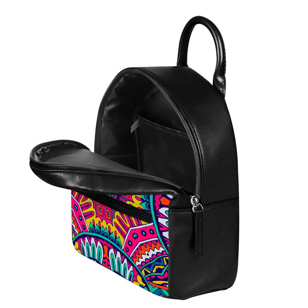 Colorful Mandala Bohemian Pattern Print Leather Backpack