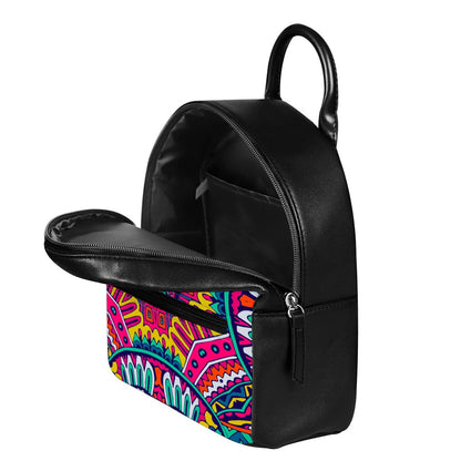 Colorful Mandala Bohemian Pattern Print Leather Backpack