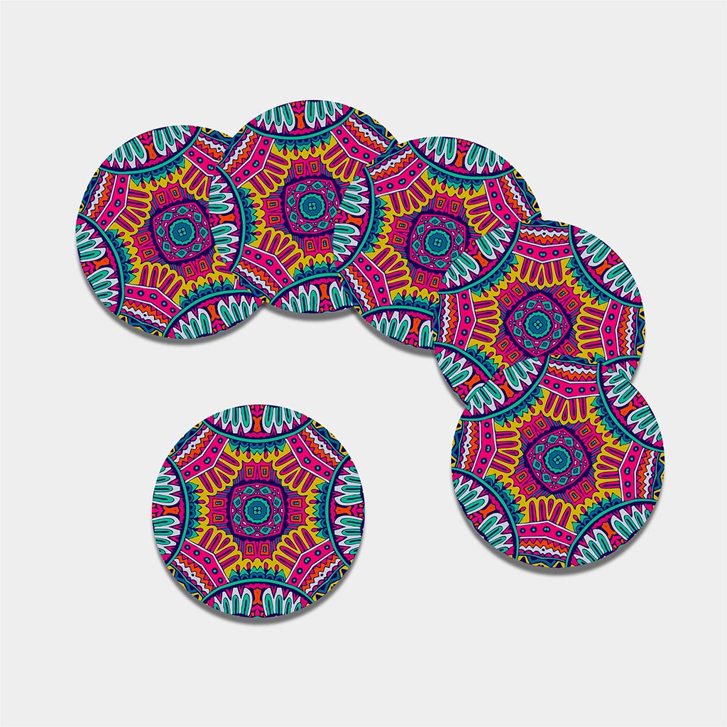 Colorful Mandala Bohemian Pattern Print Leather Coaster Set