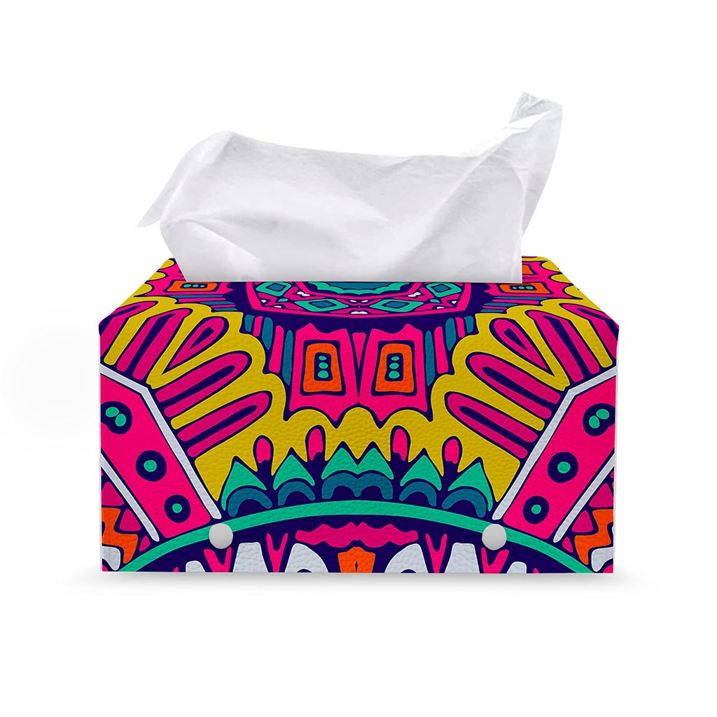 Colorful Mandala Bohemian Pattern Print Leather Tissue Box Cover
