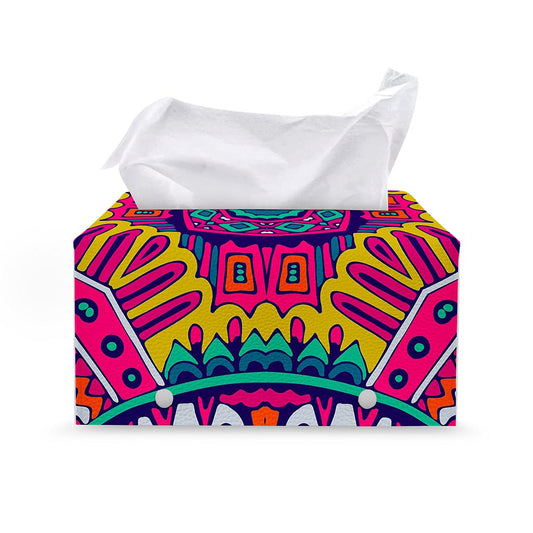 Colorful Mandala Bohemian Pattern Print Leather Tissue Box Cover