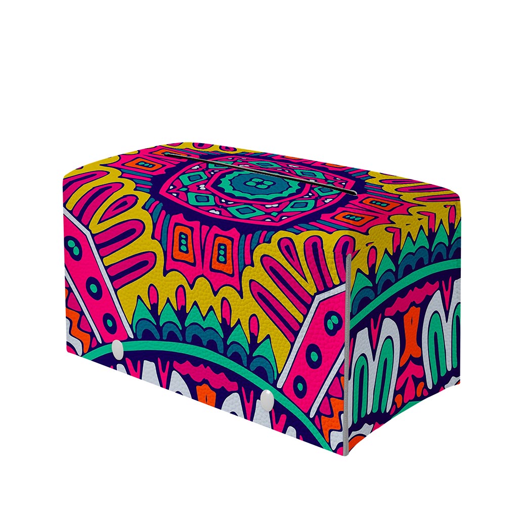 Colorful Mandala Bohemian Pattern Print Leather Tissue Box Cover