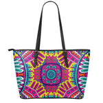 Colorful Mandala Bohemian Pattern Print Leather Tote Bag