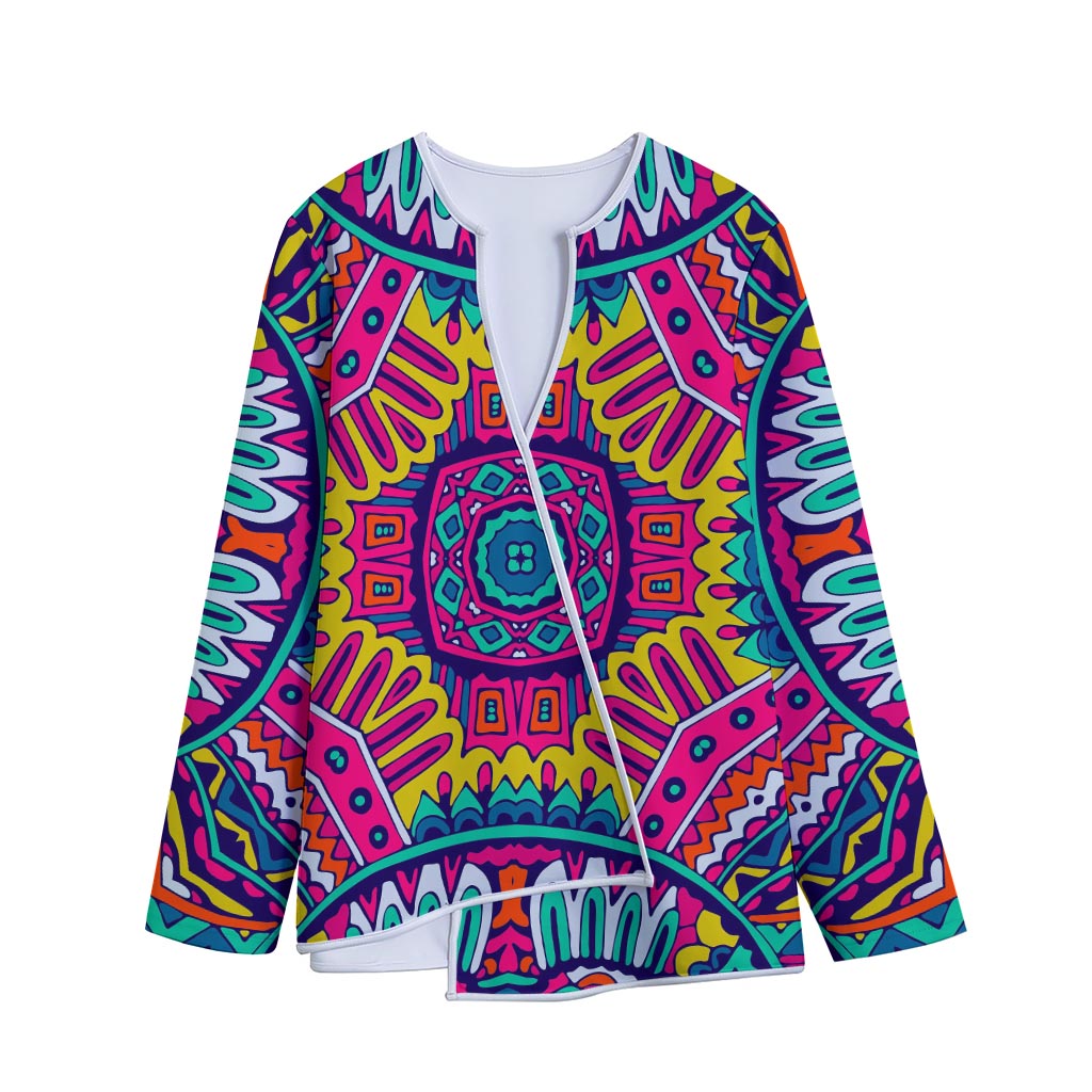Colorful Mandala Bohemian Pattern Print Long Sleeve Short Coat