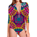 Colorful Mandala Bohemian Pattern Print Long Sleeve Swimsuit