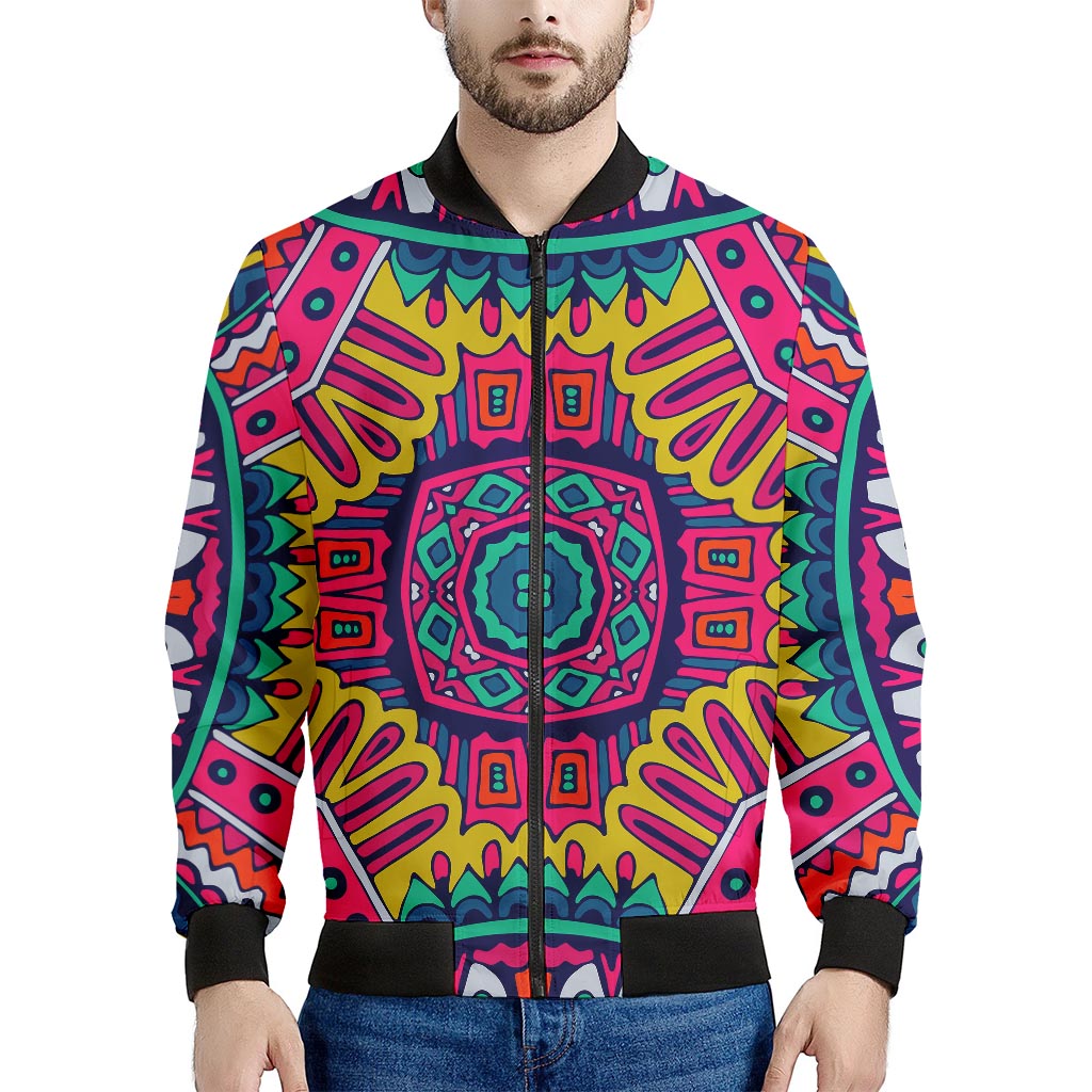 Colorful Mandala Bohemian Pattern Print Men's Bomber Jacket