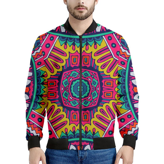 Colorful Mandala Bohemian Pattern Print Men's Bomber Jacket