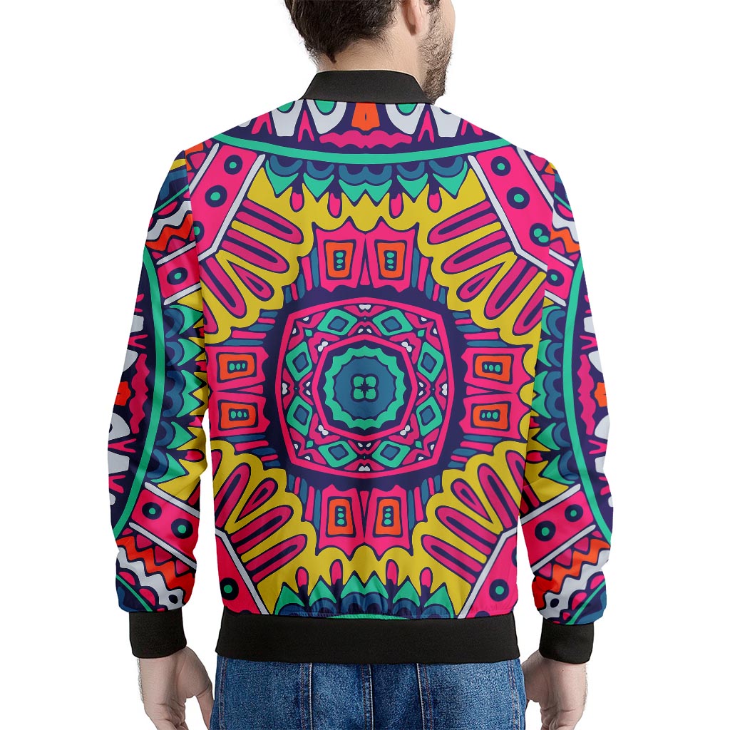 Colorful Mandala Bohemian Pattern Print Men's Bomber Jacket