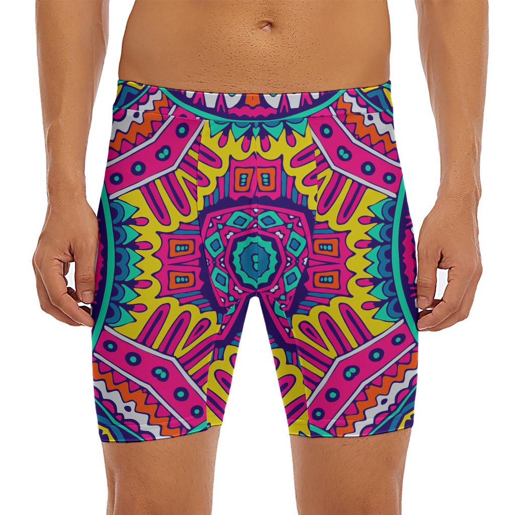 Colorful Mandala Bohemian Pattern Print Men's Long Boxer Briefs