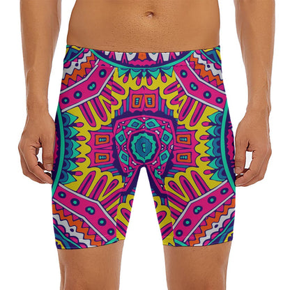 Colorful Mandala Bohemian Pattern Print Men's Long Boxer Briefs