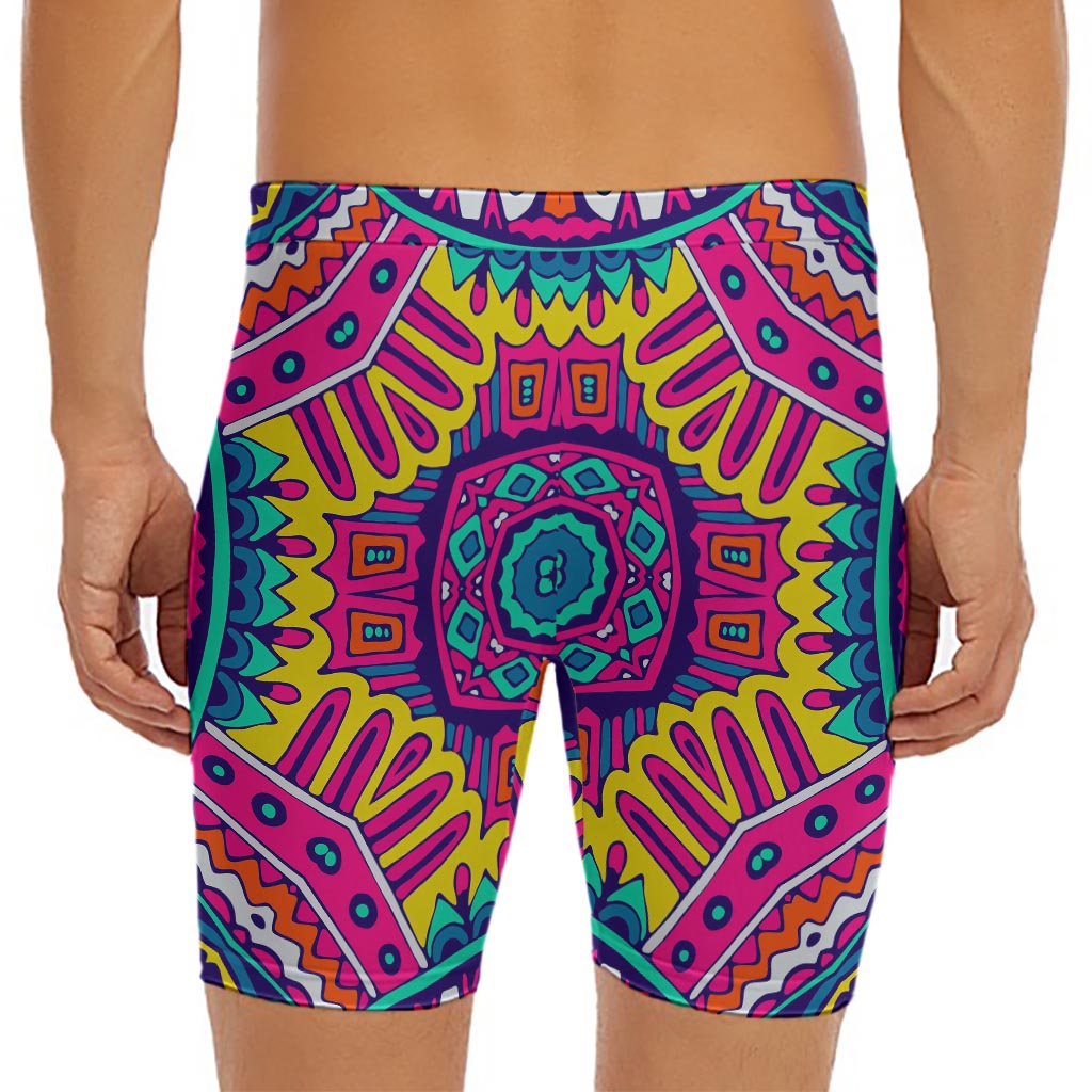 Colorful Mandala Bohemian Pattern Print Men's Long Boxer Briefs