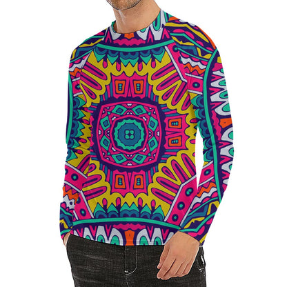 Colorful Mandala Bohemian Pattern Print Men's Long Sleeve Rash Guard