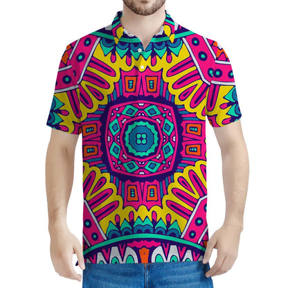 Colorful Mandala Bohemian Pattern Print Men's Polo Shirt