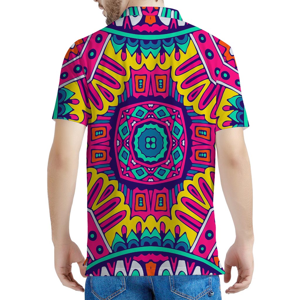 Colorful Mandala Bohemian Pattern Print Men's Polo Shirt