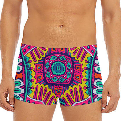 Colorful Mandala Bohemian Pattern Print Men's Short Boxer Briefs
