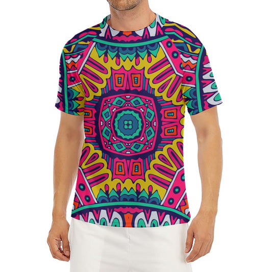 Colorful Mandala Bohemian Pattern Print Men's Short Sleeve Rash Guard
