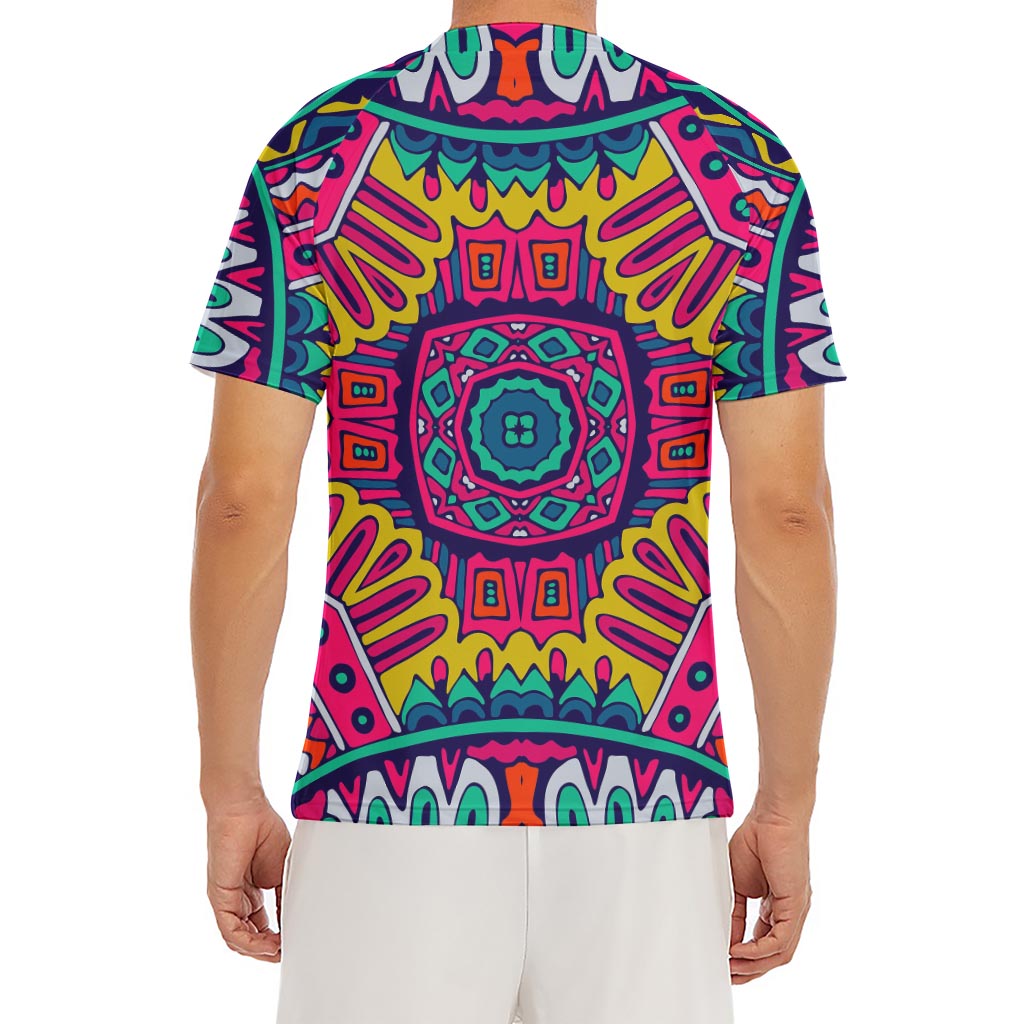 Colorful Mandala Bohemian Pattern Print Men's Short Sleeve Rash Guard