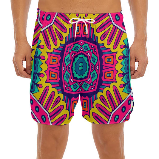 Colorful Mandala Bohemian Pattern Print Men's Split Running Shorts