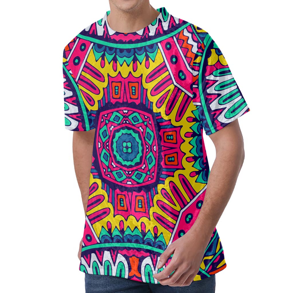 Colorful Mandala Bohemian Pattern Print Men's Velvet T-Shirt