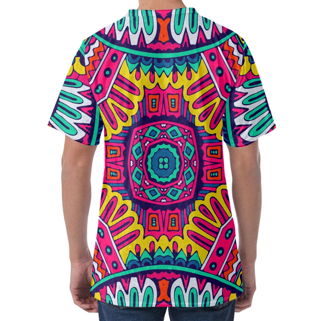 Colorful Mandala Bohemian Pattern Print Men's Velvet T-Shirt