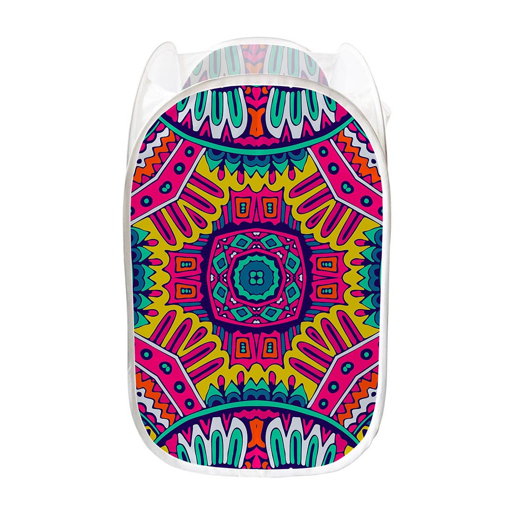 Colorful Mandala Bohemian Pattern Print Mesh Laundry Hamper