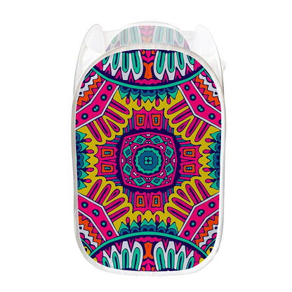 Colorful Mandala Bohemian Pattern Print Mesh Laundry Hamper