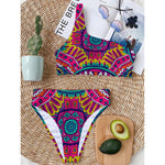 Colorful Mandala Bohemian Pattern Print One Shoulder Bikini Top
