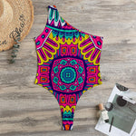 Colorful Mandala Bohemian Pattern Print One Shoulder Bodysuit