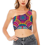 Colorful Mandala Bohemian Pattern Print One Shoulder Crop Top