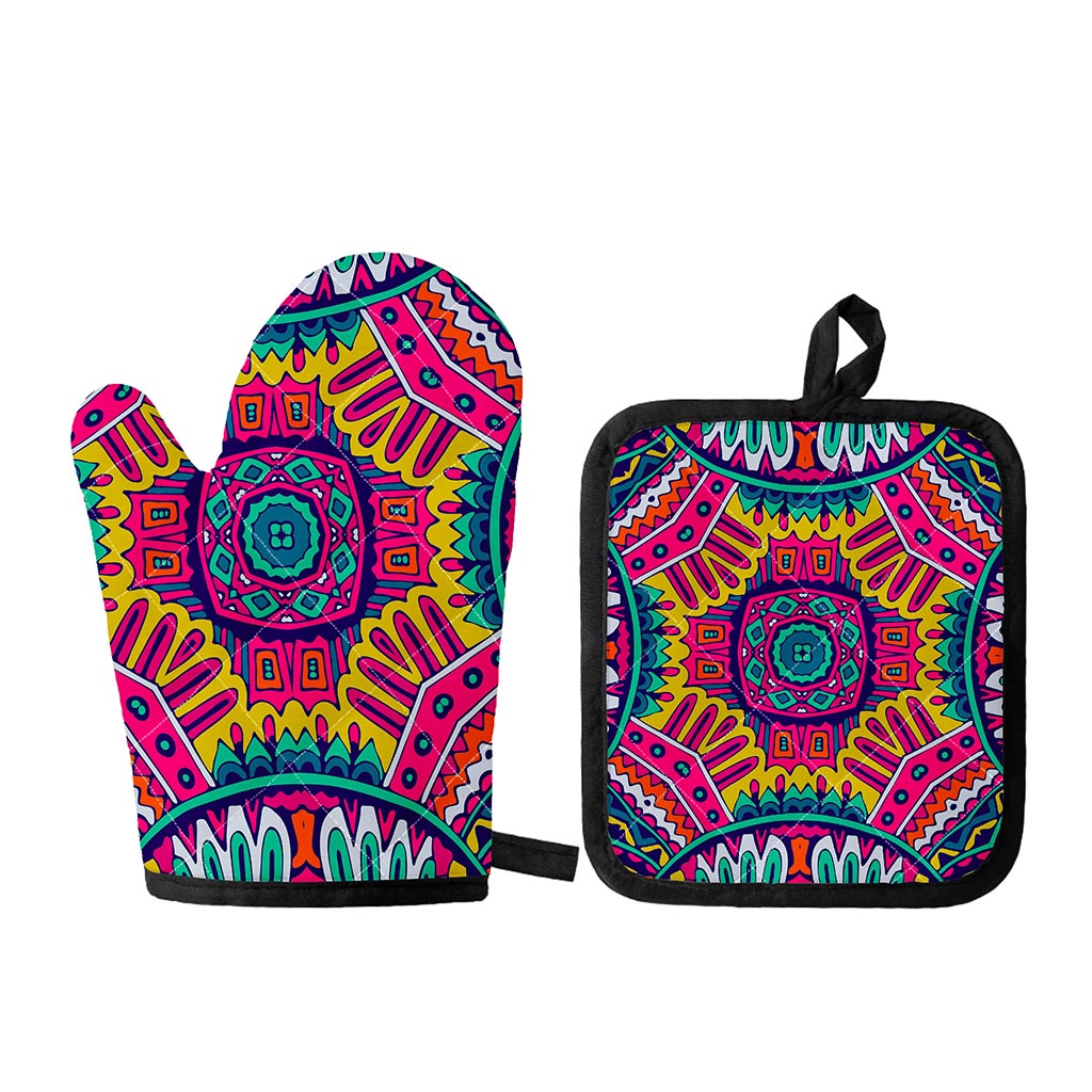 Colorful Mandala Bohemian Pattern Print Oven Mitt And Pot Holder Set