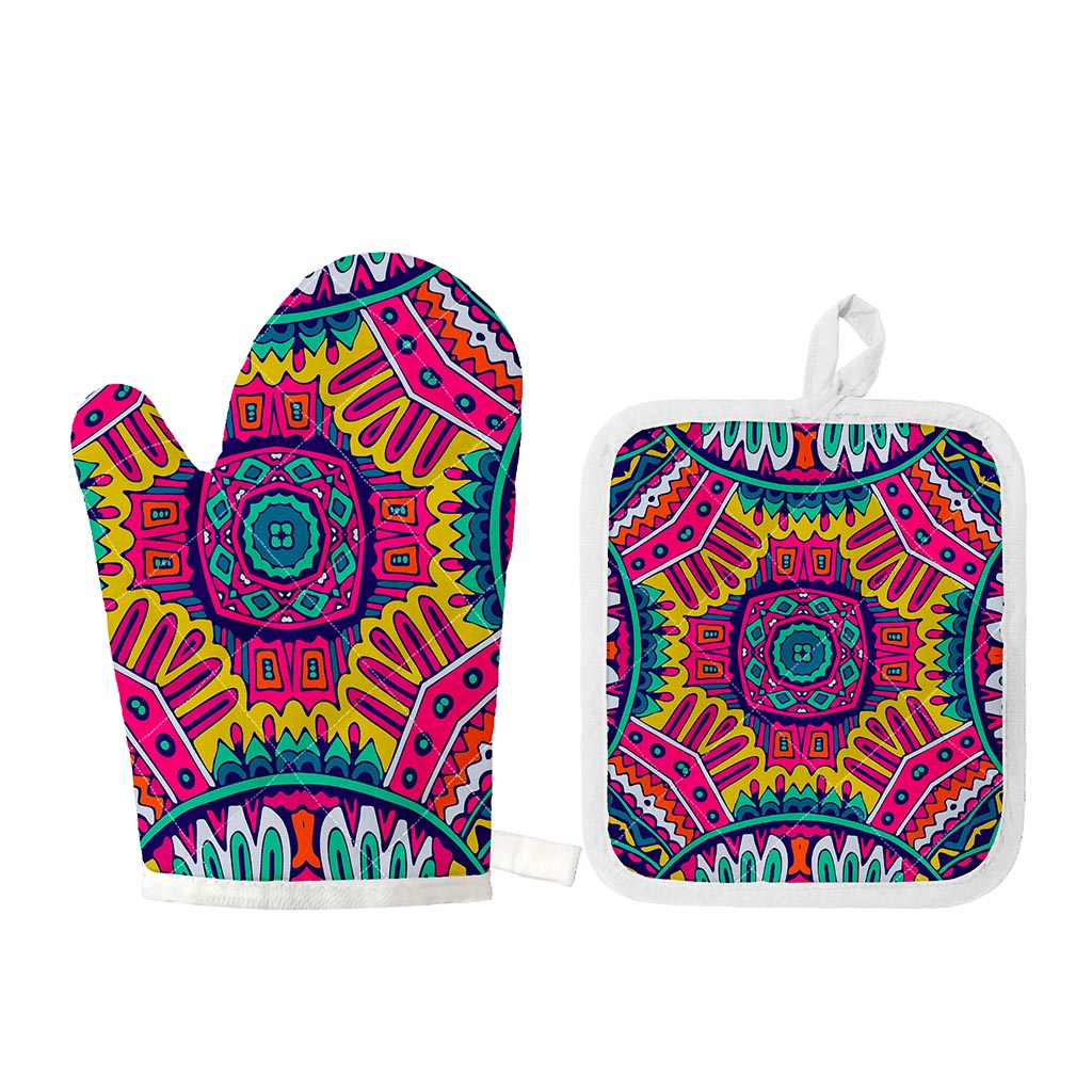 Colorful Mandala Bohemian Pattern Print Oven Mitt And Pot Holder Set