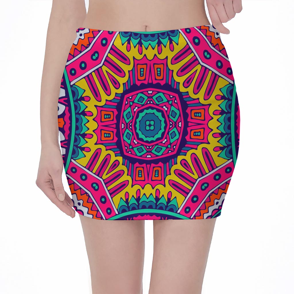 Colorful Mandala Bohemian Pattern Print Pencil Mini Skirt